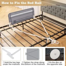 Gymax 100CM Baby Bed Rail Folding Down Bed Guard With Strap & Washable Cover in Grey - thumbnail 4
