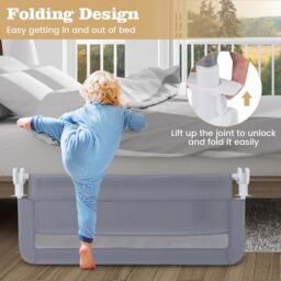 Gymax 100CM Baby Bed Rail Folding Down Bed Guard With Strap & Washable Cover in Grey - thumbnail 3