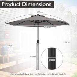 Costway 250 cm Patio Umbrella Outdoor Heavy Duty Market Umbrella in Grey - thumbnail 2