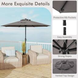 Costway 250 cm Patio Umbrella Outdoor Heavy Duty Market Umbrella in Grey - thumbnail 4