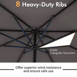 Costway 250 cm Patio Umbrella Outdoor Heavy Duty Market Umbrella in Grey - thumbnail 8