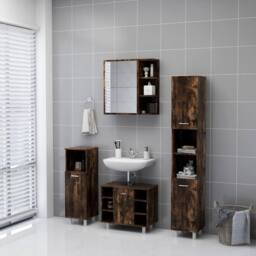 Berkfield Home Bathroom Mirror Cabinet Smoked Oak 62.5x20.5x64cm Engineered Wood in Brown - Size: 62.5x20.5x64 cm - thumbnail 4