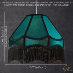 Happy Homewares Traditional Victorian Empire Soft Velvet Lamp Shade with Lengthy Tassels in Emerald - Size: 16 inches - thumbnail 6