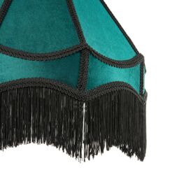 Happy Homewares Traditional Victorian Empire Soft Velvet Lamp Shade with Lengthy Tassels in Emerald - Size: 16 inches - thumbnail 3