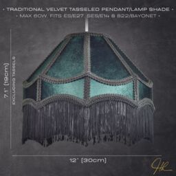 Happy Homewares Traditional Victorian Empire Soft Velvet Lamp Shade with Lengthy Tassels in Emerald - Size: 16 inches - thumbnail 7