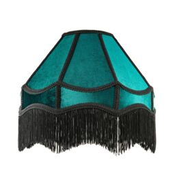 Happy Homewares Traditional Victorian Empire Soft Velvet Lamp Shade with Lengthy Tassels in Emerald - Size: 16 inches