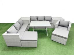 Fimous 9-seater Patio 3 Seater Sofa Armchair Set with 2 Side Tables 2 Stools in Light Grey - thumbnail 1
