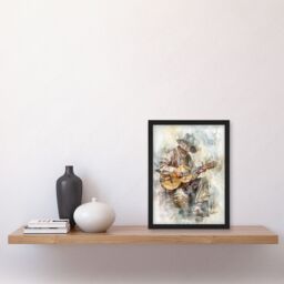 "Artery8 Country Music Guitarist Watercolour Portrait Framed Art Print in Brown - Size: W12"" x H16""" - thumbnail 4
