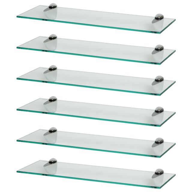Harbour Housewares 6x Floating Glass Shelves - 60cm - Bathroom Shower Storage Display in Silver - image 1