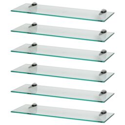 Harbour Housewares 6x Floating Glass Shelves - 60cm - Bathroom Shower Storage Display in Silver