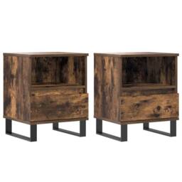 Berkfield Home Modern Bedside Cabinets 2 pcs Smoked Oak 40x35x50 cm Engineered Wood in Brown - Size: 40 x 35 x 50 cm - thumbnail 3