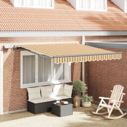 Berkfield Home Manual Retractable Awning with LED Multicolour Stripe 350x250 cm in Yellow
