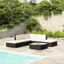 Berkfield Home 6 Piece Garden Lounge Set with Cushions Poly Rattan Black - thumbnail 1