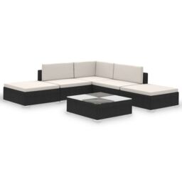 Berkfield Home 6 Piece Garden Lounge Set with Cushions Poly Rattan Black - thumbnail 2