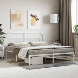 Berkfield Home Metal Bed Frame with Headboard White 183x213 cm - thumbnail 1