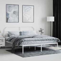 Berkfield Home Metal Bed Frame with Headboard White 183x213 cm - thumbnail 3