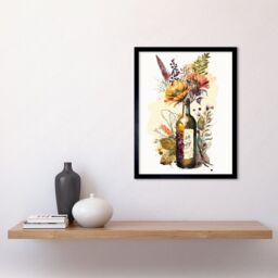 "Artery8 Wall Art Print Wildflower Bouquet in Upcycled Glass Wine Bottle Art Framed in Black - Size: W12"" x H16""" - thumbnail 2