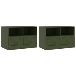 Berkfield Home TV Cabinets 2 pcs Olive Green 67x39x44 cm Steel - Size: 67 x 39 x 44 cm - thumbnail 2