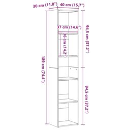 Berkfield Home Book Cabinet Black Oak 40x30x189 cm Engineered Wood - Size: 40 x 30 x 189 cm - thumbnail 9