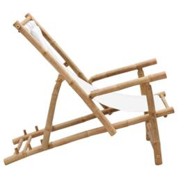 Berkfield Home Deck Chair Bamboo & Canvas Cream White - thumbnail 3