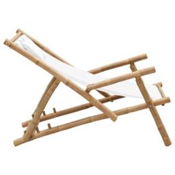 Berkfield Home Deck Chair Bamboo & Canvas Cream White - thumbnail 4