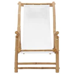 Berkfield Home Deck Chair Bamboo & Canvas Cream White - thumbnail 2
