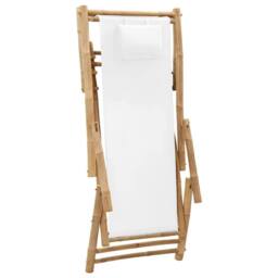 Berkfield Home Deck Chair Bamboo & Canvas Cream White - thumbnail 6