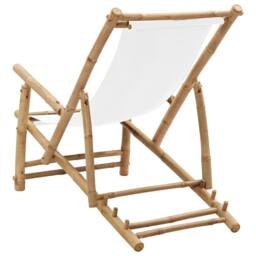 Berkfield Home Deck Chair Bamboo & Canvas Cream White - thumbnail 5