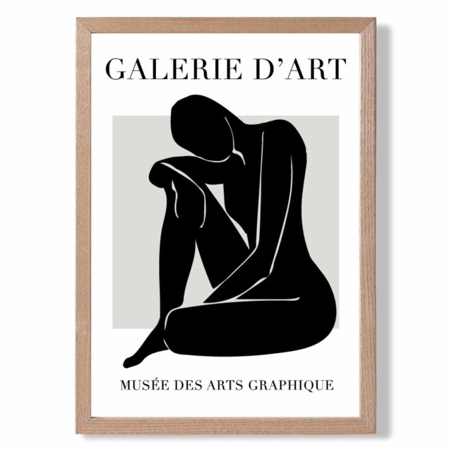 ARTZE Matisse Nude Black & Grey Framed Print SIZE: A3 with Oak Frame - Size: A4 - image 1
