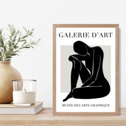 ARTZE Matisse Nude Black & Grey Framed Print SIZE: A3 with Oak Frame - Size: A4 - thumbnail 2