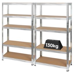 Harbour Housewares 5-Tier Steel Garage Shelving Units Set - 2pc Heavy Duty Storage Shelves Set in Silver - thumbnail 1