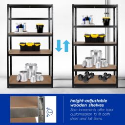 Harbour Housewares 5-Tier Steel Garage Shelving Units Set - 2pc Heavy Duty Storage Shelves Set in Silver - thumbnail 3