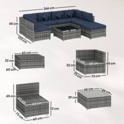 OUTSUNNY 8 Pieces Patio Rattan Sofa Set, Garden Furniture Set Dark Blue - thumbnail 3