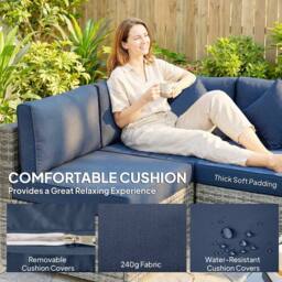 OUTSUNNY 8 Pieces Patio Rattan Sofa Set, Garden Furniture Set Dark Blue - thumbnail 6