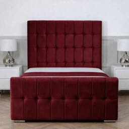 Living Comfort Bedz Belmont Plush Velvet Upholstered Bed Slatted Base - 48 Inch Headboard in Maroon - Size: Single - thumbnail 2
