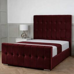 Living Comfort Bedz Belmont Plush Velvet Upholstered Bed Slatted Base - 48 Inch Headboard in Maroon - Size: Single - thumbnail 1