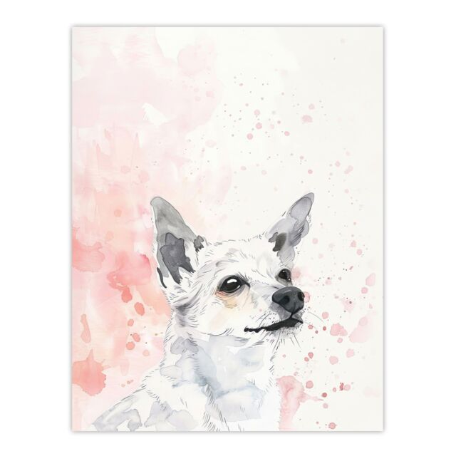 "Artery8 Cute Chihuahua Dog Lover Watercolour Pink Pastel Wall Art Print in White - Size: W24"" x H32""" - image 1