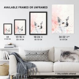 "Artery8 Cute Chihuahua Dog Lover Watercolour Pink Pastel Wall Art Print in White - Size: W24"" x H32""" - thumbnail 3