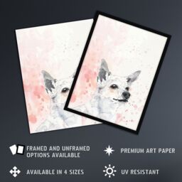 "Artery8 Cute Chihuahua Dog Lover Watercolour Pink Pastel Wall Art Print in White - Size: W24"" x H32""" - thumbnail 2