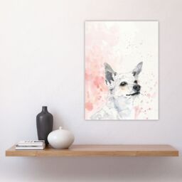 "Artery8 Cute Chihuahua Dog Lover Watercolour Pink Pastel Wall Art Print in White - Size: W24"" x H32""" - thumbnail 4