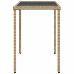 Berkfield Home Garden Table with Glass Top Beige 115x54x74 cm Poly Rattan - Size: 115 x 54 x 74 cm - thumbnail 5