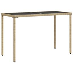 Berkfield Home Garden Table with Glass Top Beige 115x54x74 cm Poly Rattan - Size: 115 x 54 x 74 cm - thumbnail 2