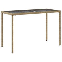 Berkfield Home Garden Table with Glass Top Beige 115x54x74 cm Poly Rattan - Size: 115 x 54 x 74 cm - thumbnail 6