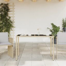Berkfield Home Garden Table with Glass Top Beige 115x54x74 cm Poly Rattan - Size: 115 x 54 x 74 cm - thumbnail 3