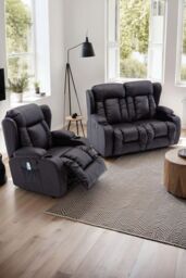 More4Homes Caesar Manual Recliner Bonded Leather 1+2 Seater Sofa Set in Black