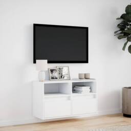 Berkfield Home TV Wall Cabinet with LED Lights White 80x31x45 cm - Size: 80 x 31 x 45 cm - thumbnail 4
