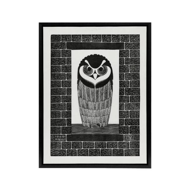 "Artery8 Ringuil Owl Bird on a Window De Mesquita Framed Canvas Wall Art Print in White - Size: W12"" x H16""" - image 1