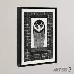 "Artery8 Ringuil Owl Bird on a Window De Mesquita Framed Canvas Wall Art Print in White - Size: W12"" x H16""" - thumbnail 2