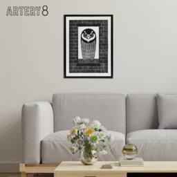 "Artery8 Ringuil Owl Bird on a Window De Mesquita Framed Canvas Wall Art Print in White - Size: W12"" x H16""" - thumbnail 3