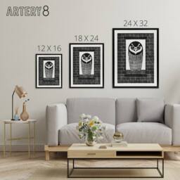 "Artery8 Ringuil Owl Bird on a Window De Mesquita Framed Canvas Wall Art Print in White - Size: W12"" x H16""" - thumbnail 4
